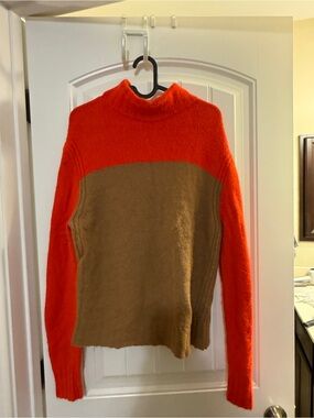 J. Crew Colorblock Mock Neck Sweater in Orange and Brown